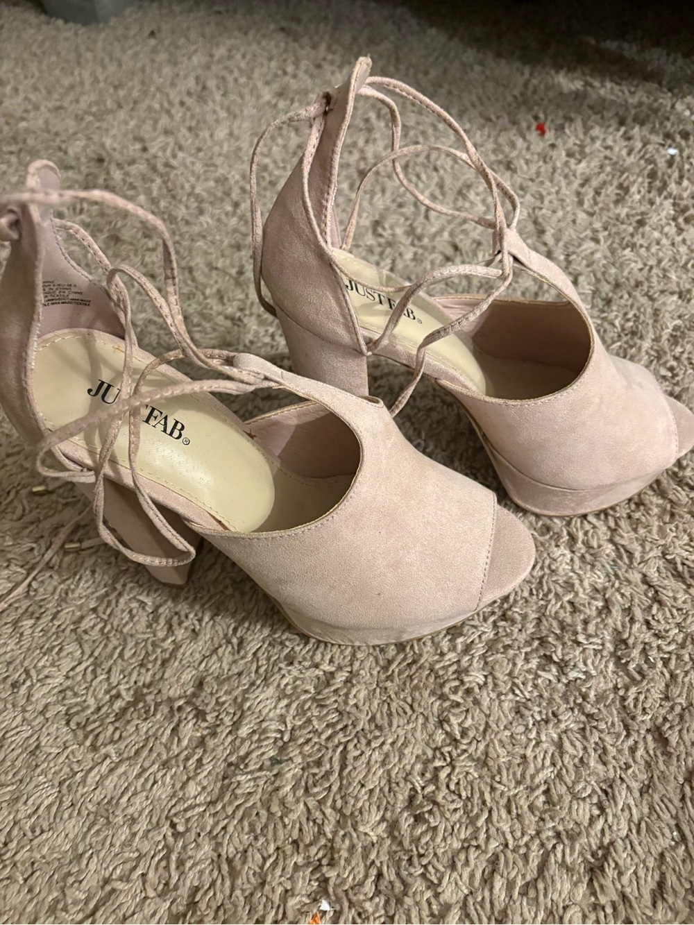 JustFab Blush Lace-Up Peep Toe Platform Sandals